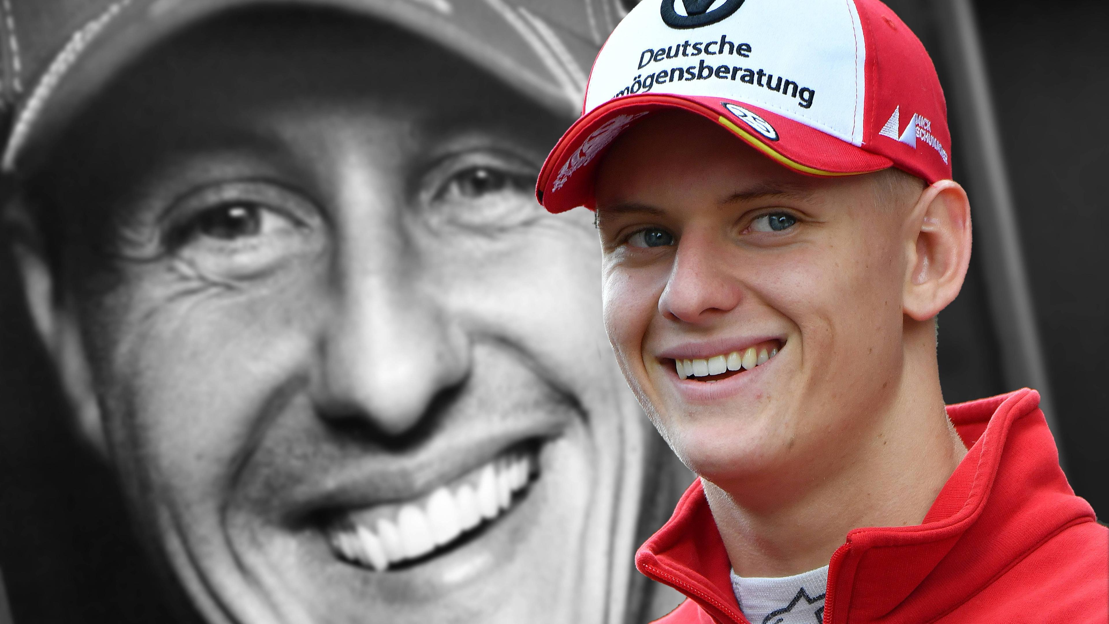Mick Schumacher vor einem Bild von Michael Schumacher am 14.09.2018.