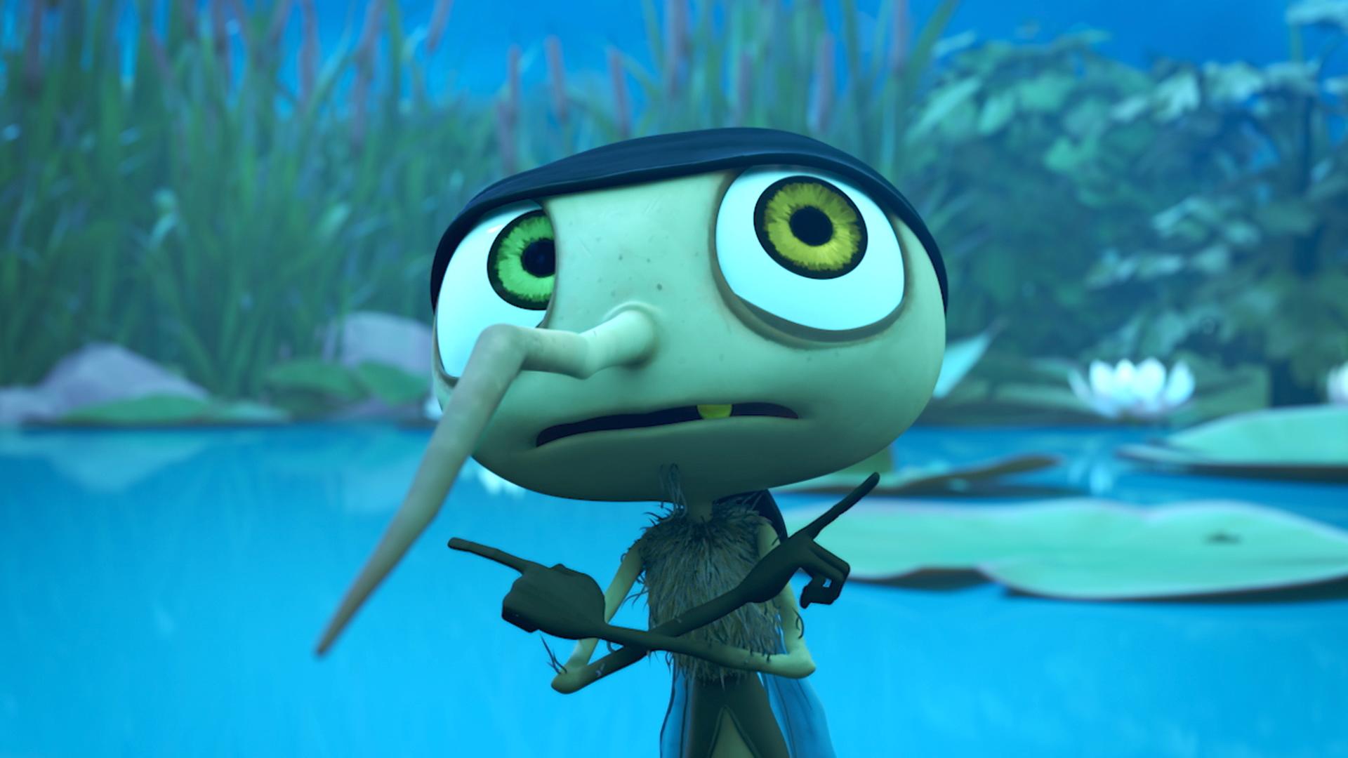 Micki steht vor dem Fluss. Er hat die Arme überkreuzt.