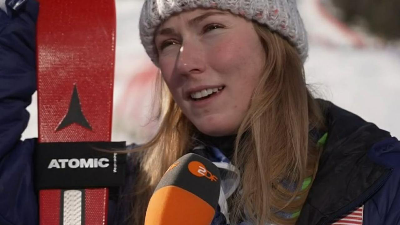 US-Skirennläuferin Mikaela Shiffrin im ZDF-Interview nach ihrem Olympiasieg im Slalom. 