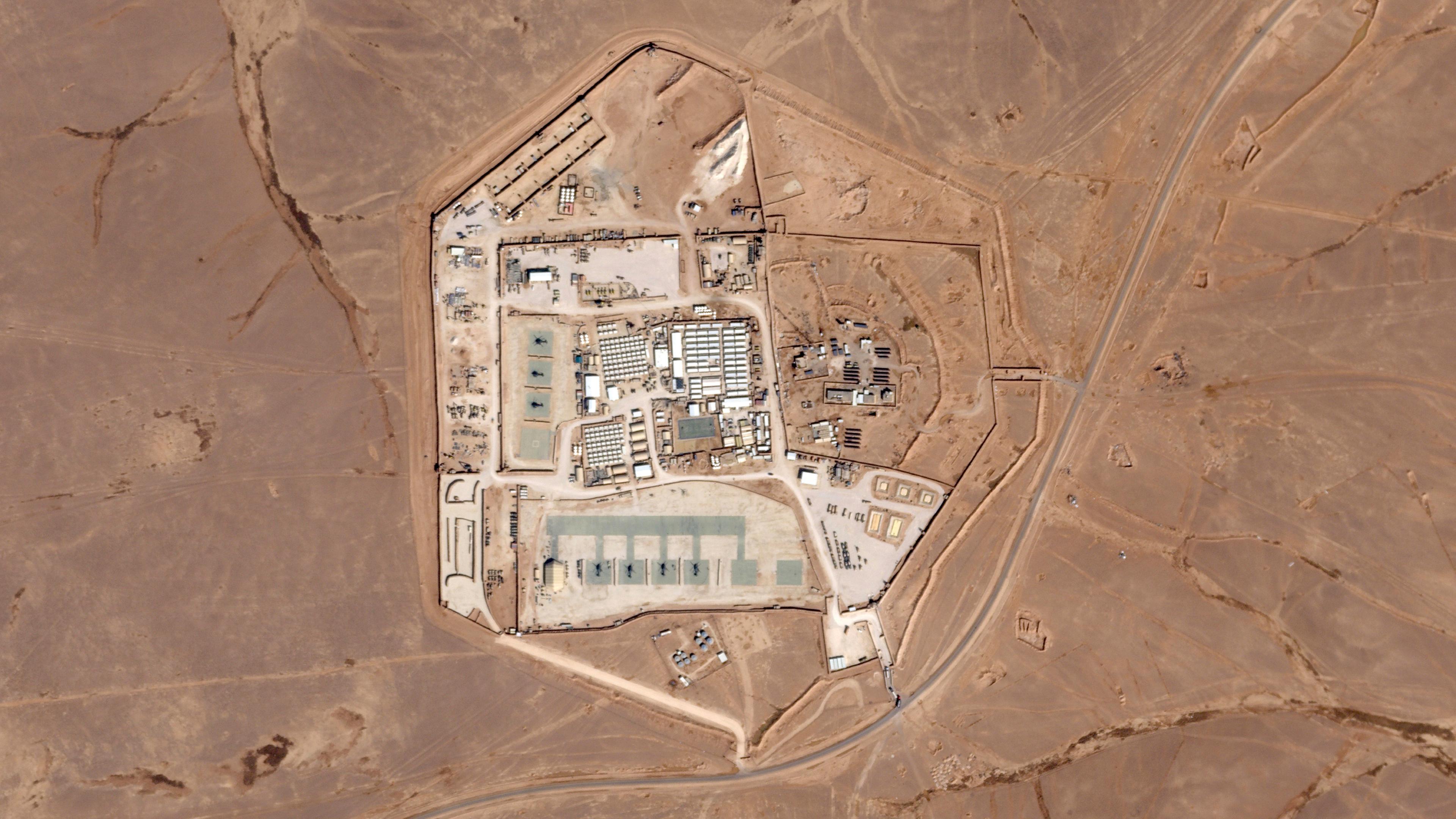 Dieses Satellitenfoto von Planet Labs PBC zeigt eine als Tower 22 bekannte Militärbasis im Nordosten Jordaniens am 12.10.2023.