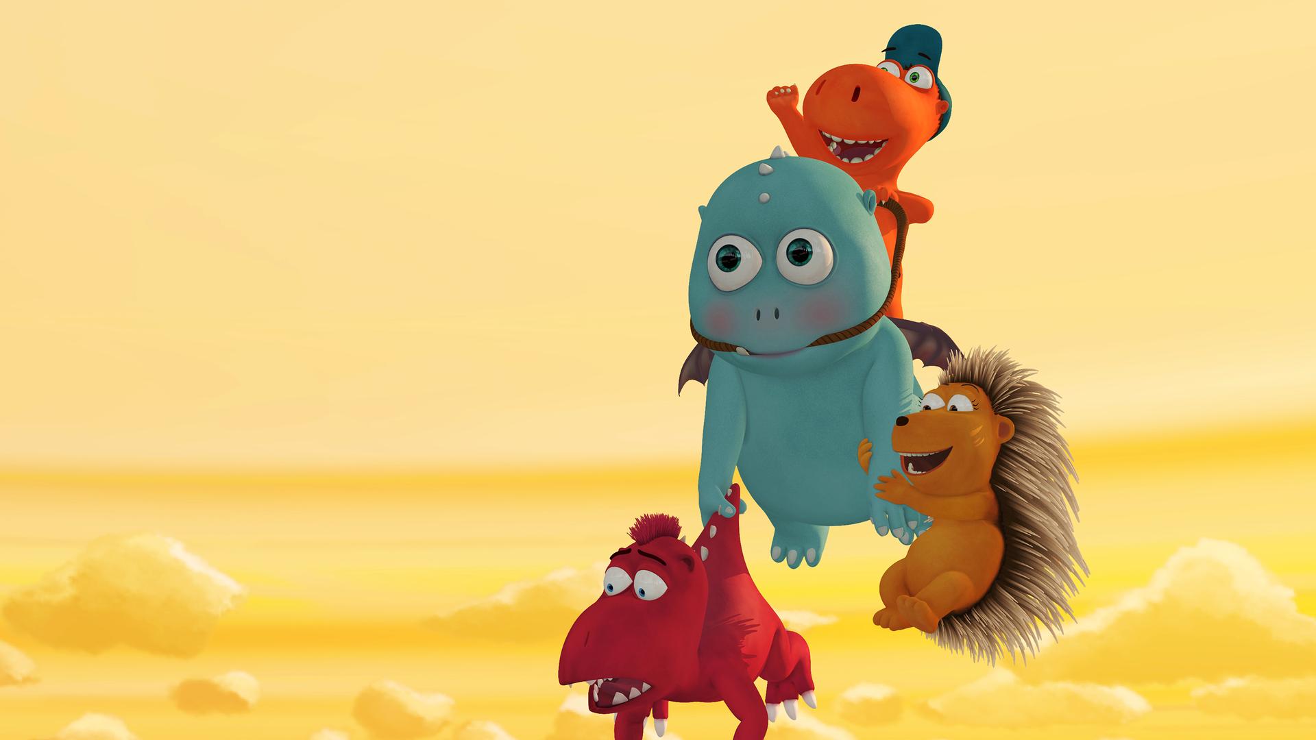 Kokosnuss, Oskar, Matilda halten sich am Superbaby fest und fliegen.