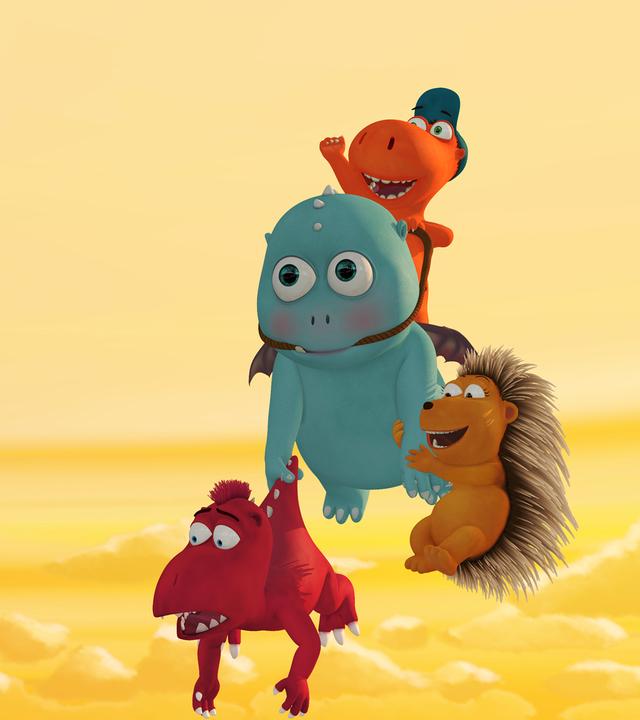 Kokosnuss, Oskar, Matilda halten sich am Superbaby fest und fliegen.