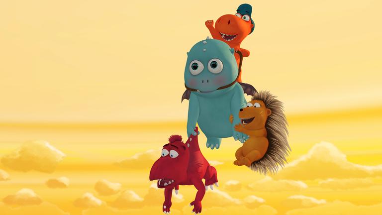 Kokosnuss, Oskar, Matilda halten sich am Superbaby fest und fliegen.