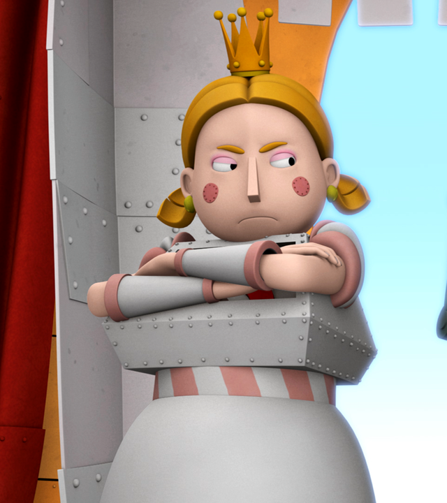 Prinzessin Magnesia und Rösti stehen mit verschränkten Armen nebeneinander und gucken sich skeptisch an. 