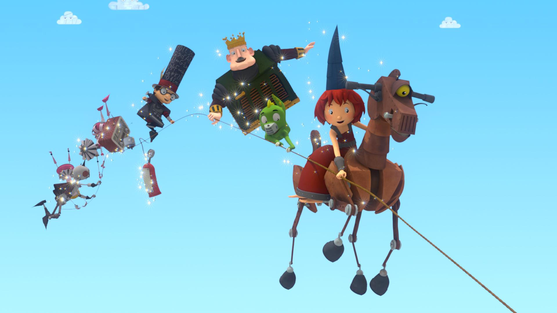 Die Bewohner Schrottlands schweben in der Luft! Dabei halten sie sich an einer Leine fest, um nicht auseinanderzutreiben.