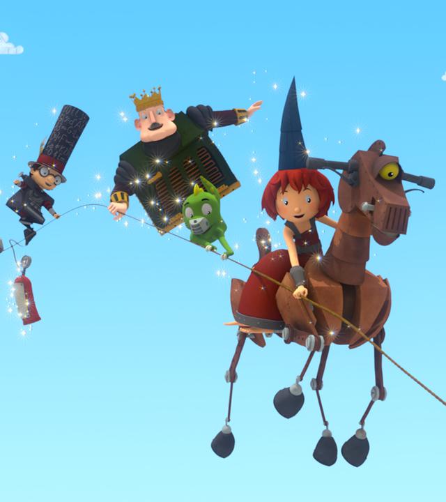 Die Bewohner Schrottlands schweben in der Luft! Dabei halten sie sich an einer Leine fest, um nicht auseinanderzutreiben.