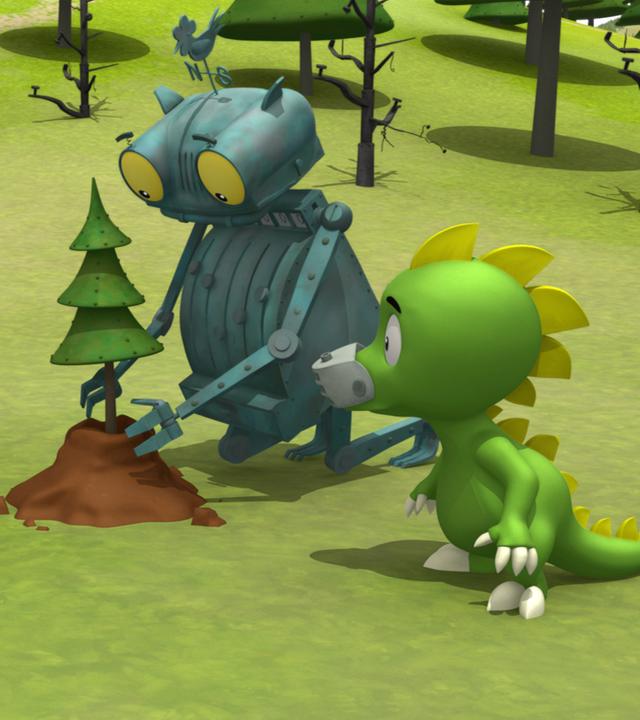 Rösti und Koks pflanzen im Wald eine kleine Tanne.