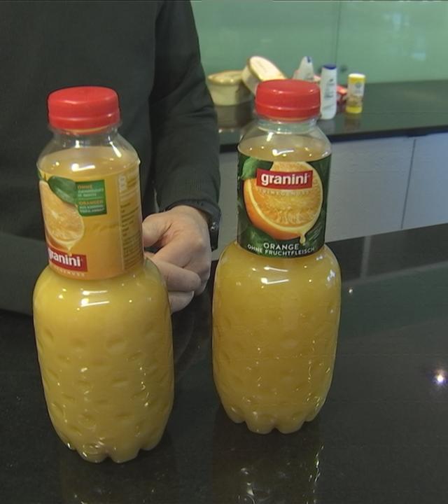 Saftflaschen im Bild, die Mogelpackung des Jahres wurden