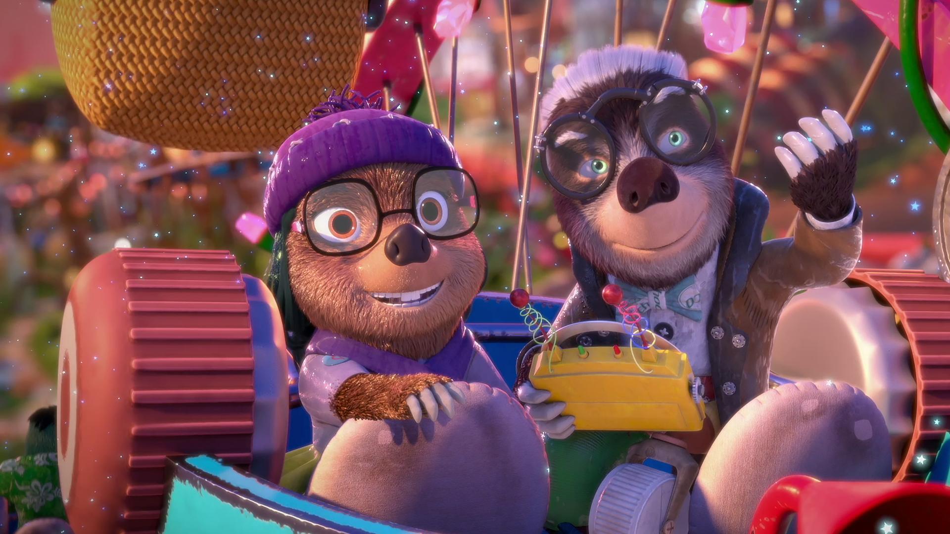 Dotty und ihr Onkel Mischmasch sitzen gut gelaunt in einer Gondel des Riesenrades und genießen die Fahrt.