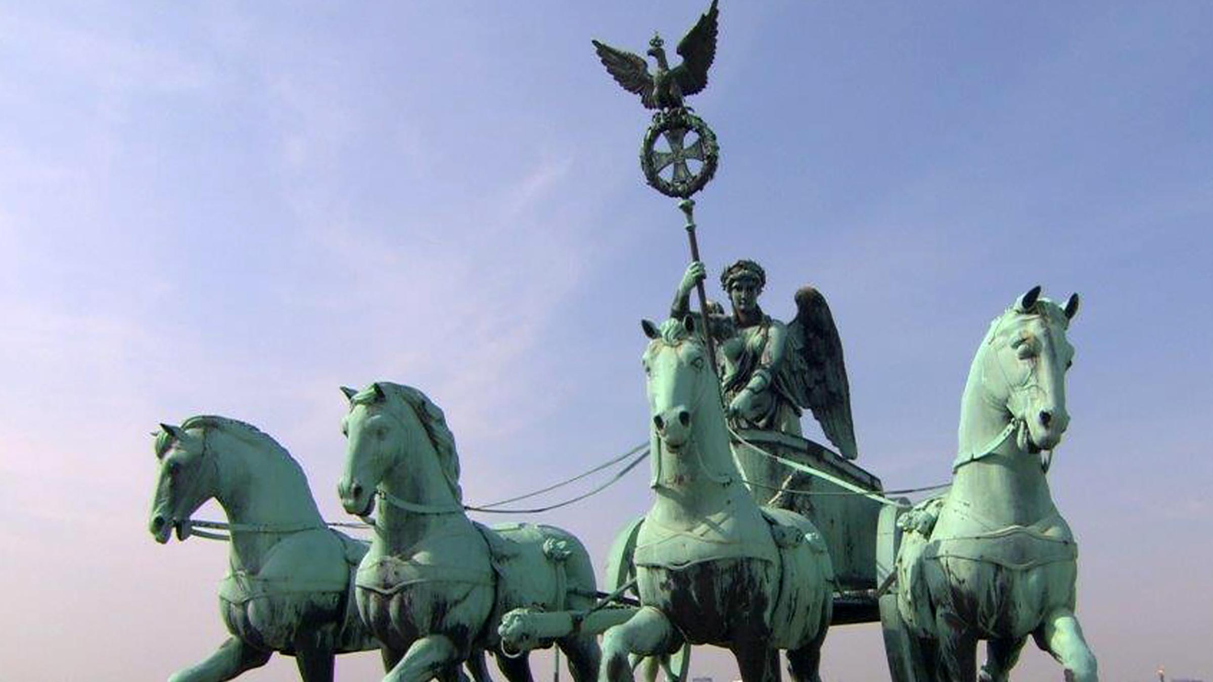Die Quadriga am Brandenburger Tor in Nahaufnahme