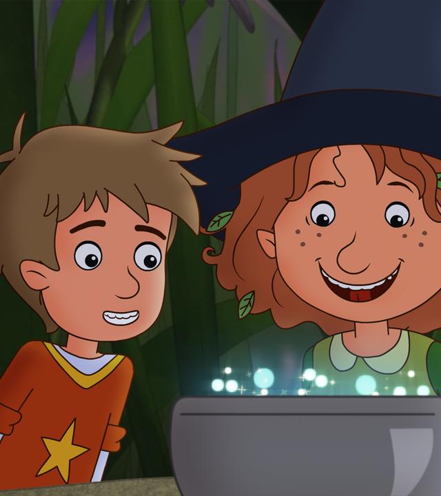 Ob Petronella (Mitte) den richtigen Zauberspruch findet, damit die Mondglockenblume sie freilässt?