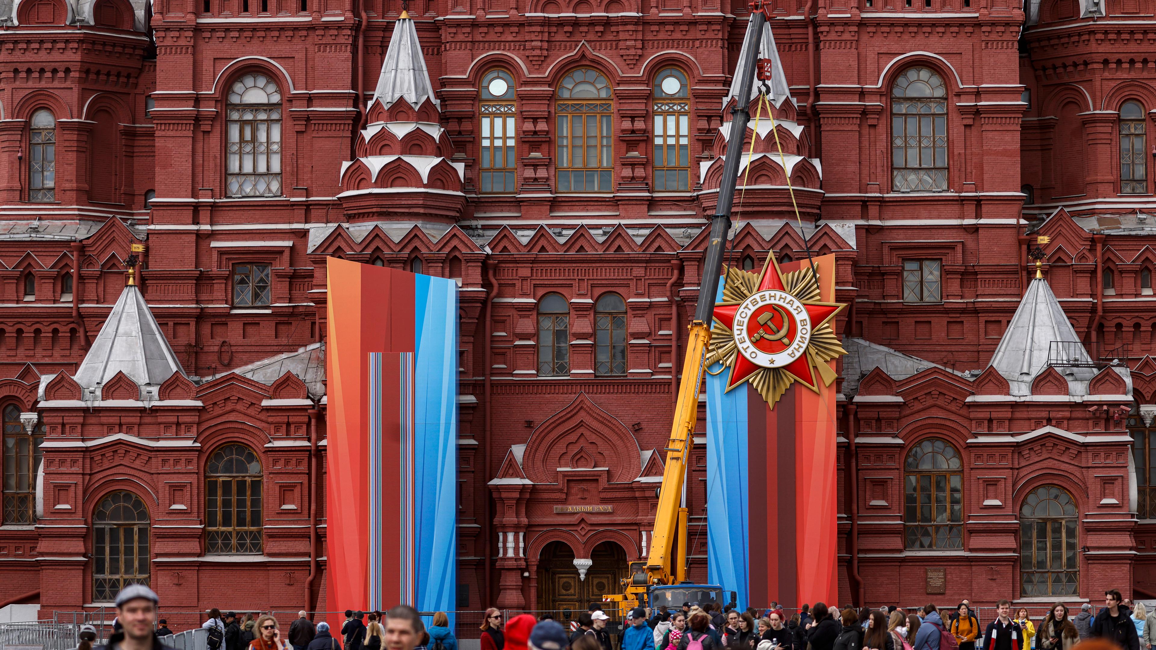 Moskau, vorbereitung der Siegesparade auf dem roten Platz