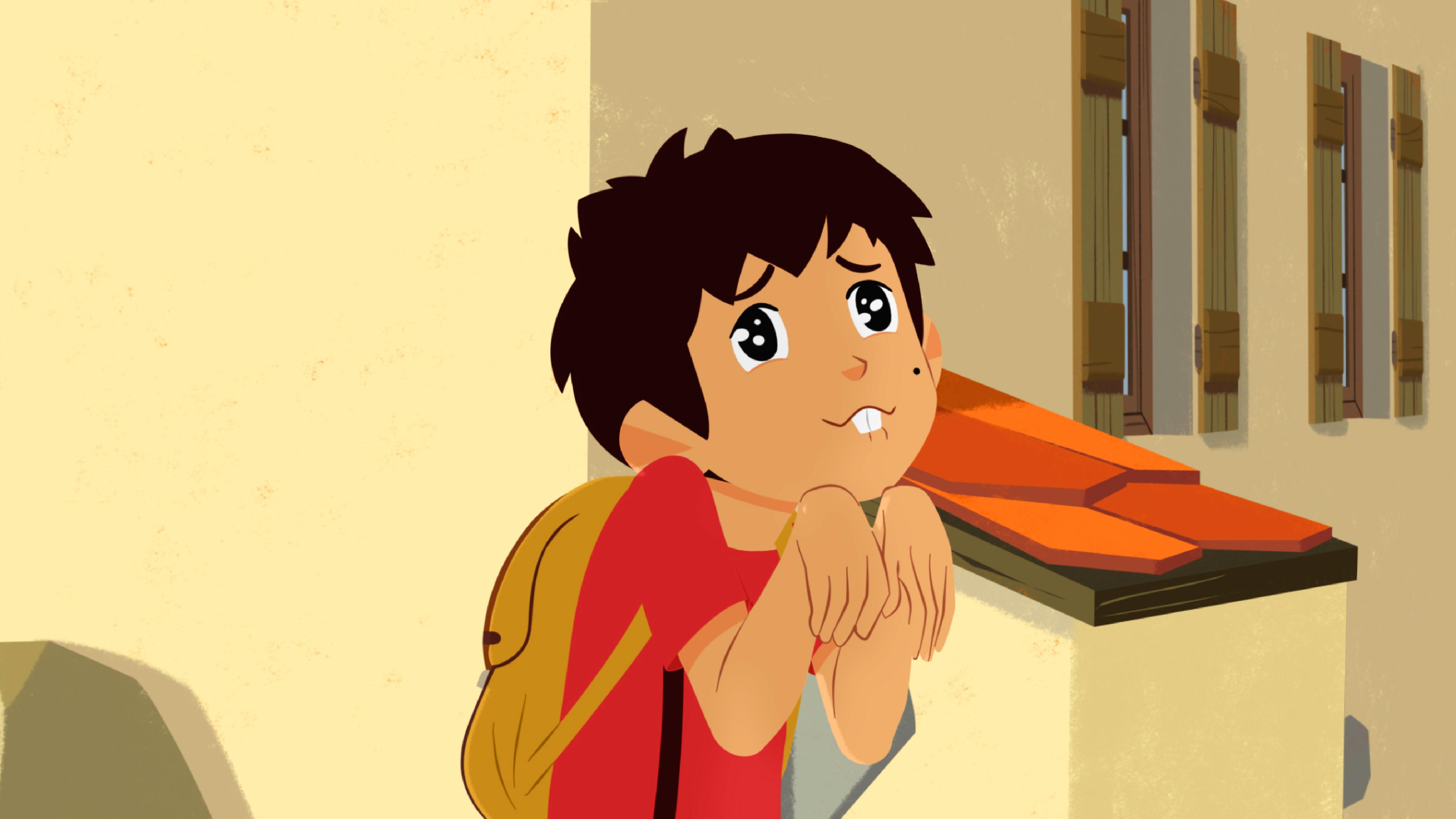 Sebastian macht sich klein und guckt so niedlich wie er kann. Er imitiert ein Murmeltier.