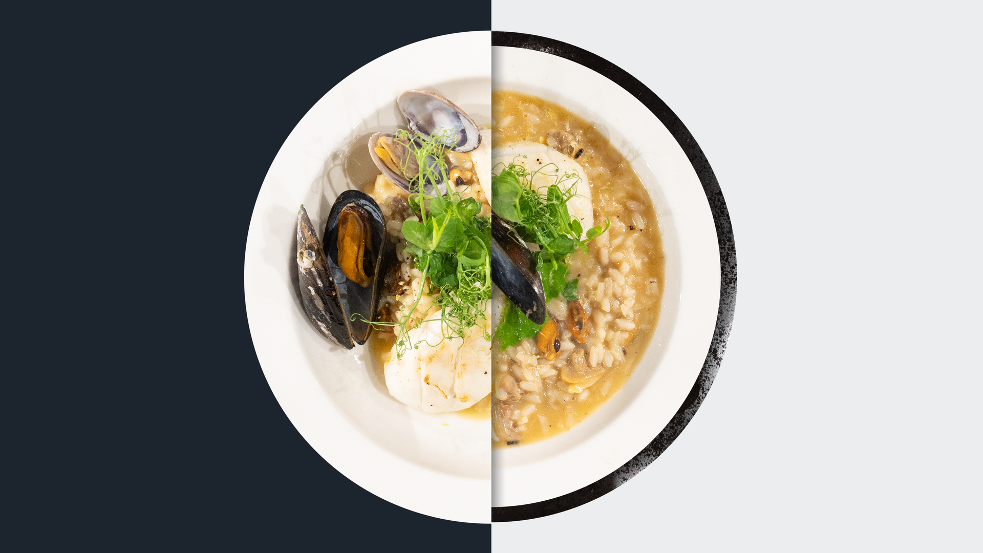 Muschel-Risotto mit Petersilienpüree und gegrillten Sepien