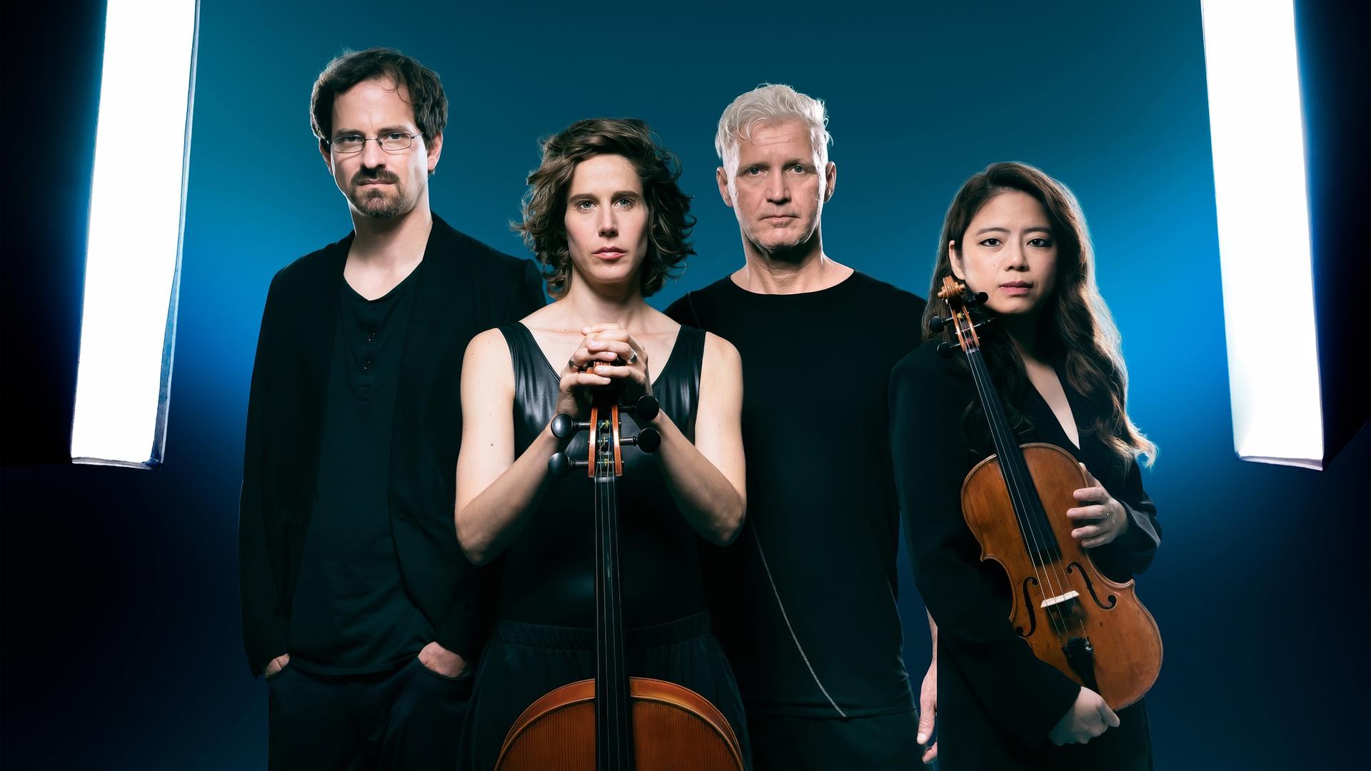 Man sieht 4 Personen mit Streichinstrumenten.