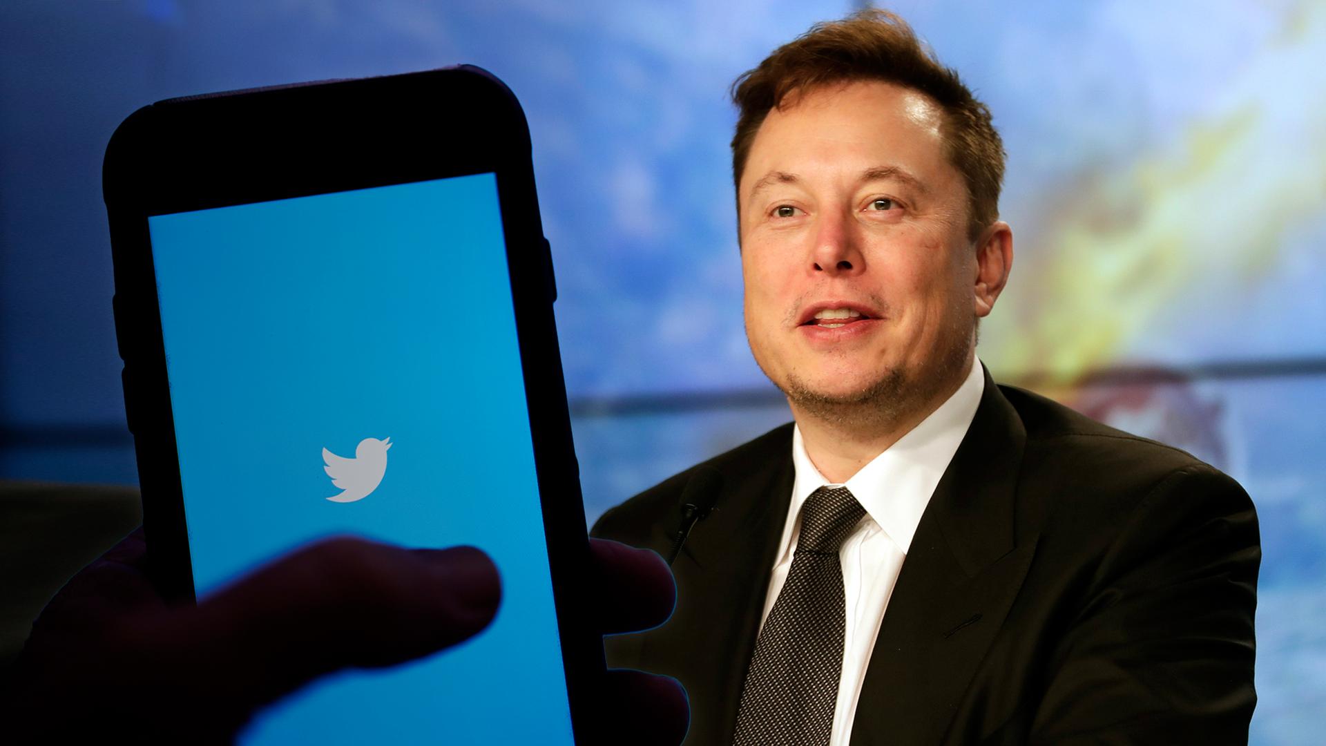 Elon Musk vor vielen Twitter-Logos