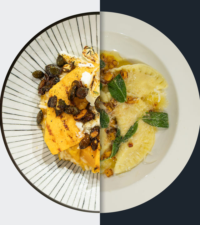 Muskatkürbis-Risotto vs. Kürbis-Ricotta-Ravioli