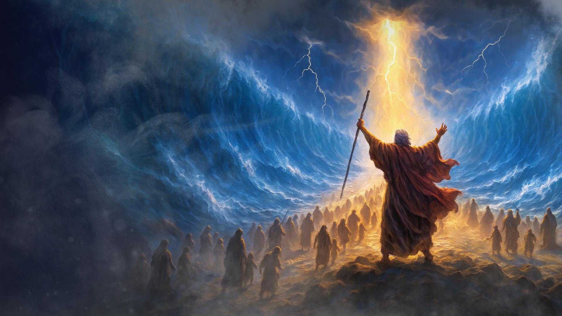 Animation: Moses teilt das Rote Meer.