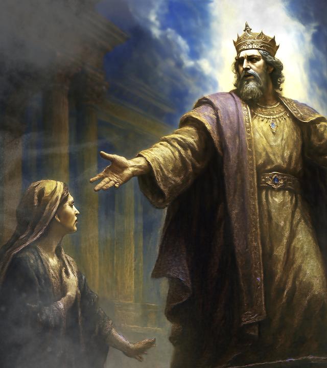 Animation: König Salomon spricht ein Urteil.