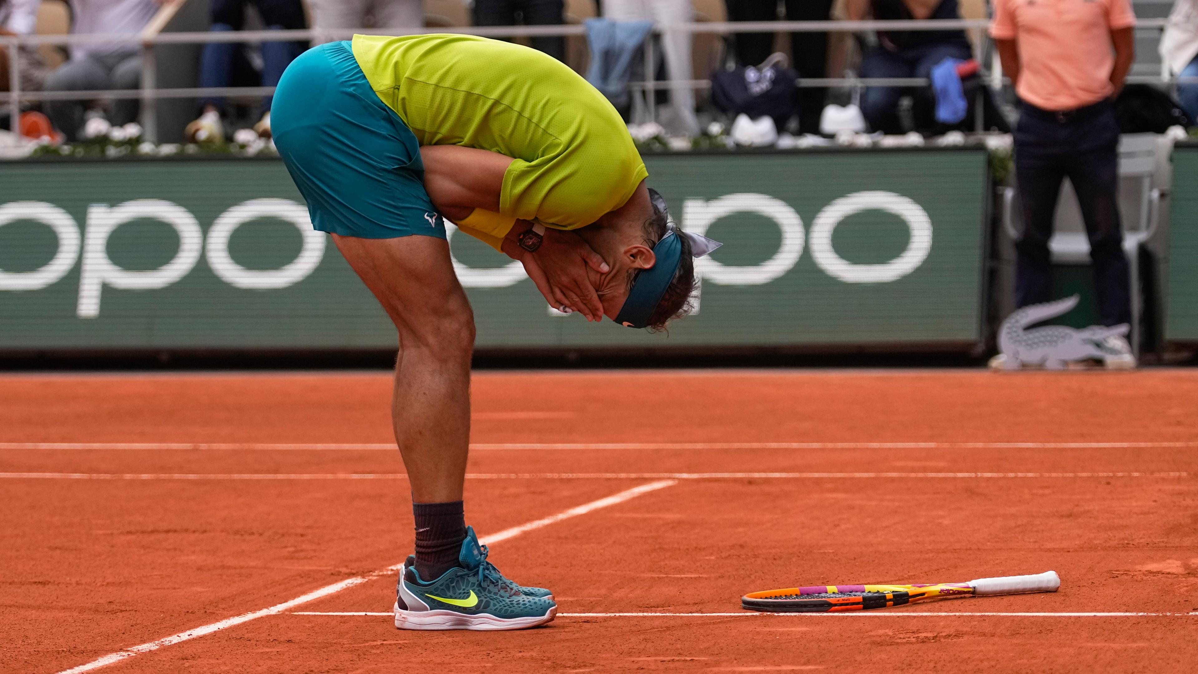 French Open, Einzel, Herren, Finale, Nadal (Spanien) - Ruud (Norwegen): Rafael Nadal jubelt nach seinem Sieg.