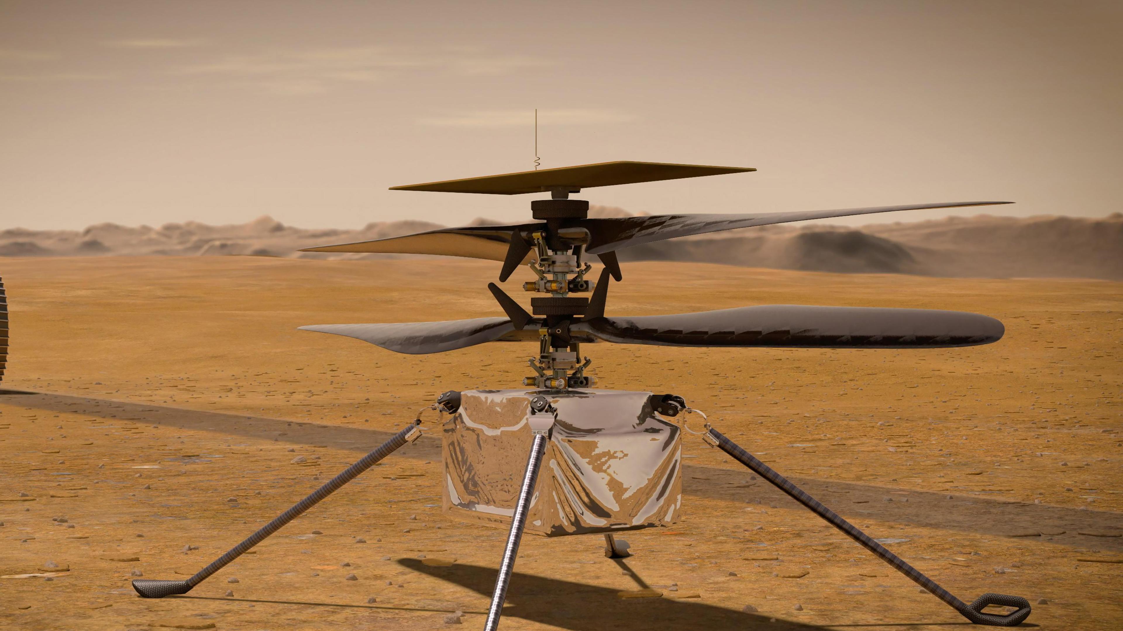 Eine von der Nasa zur Verfügung gestellte Illustration zeigt den "Ingenuity"-Hubschrauber auf der Marsoberfläche.