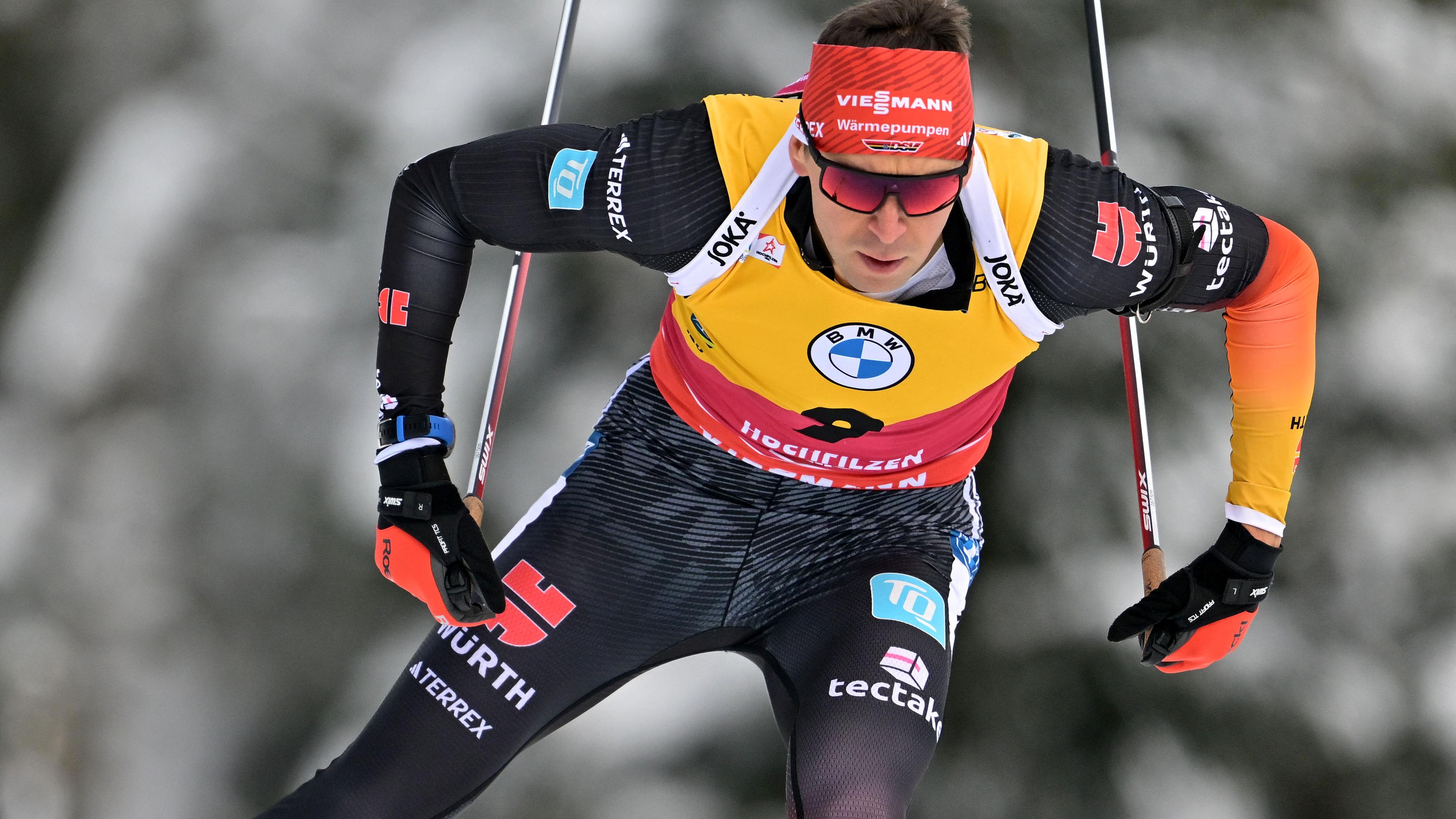 Biathlet Philipp Nawrath beim Weltcup-Sprint in Hochfilzen