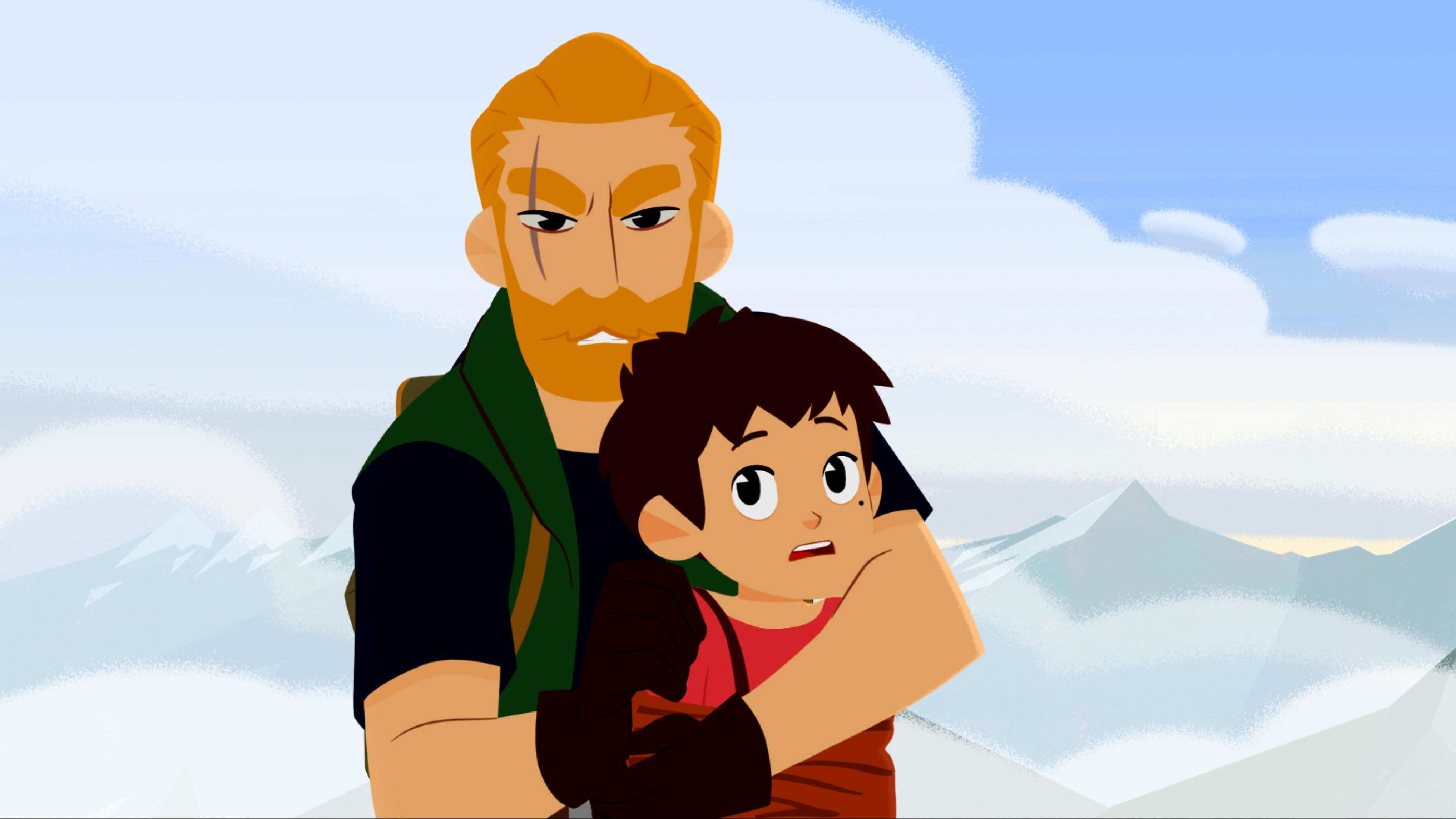 Anton hält Sebastian fest und guckt sehr böse. Sebastian sieht ängstlich aus.