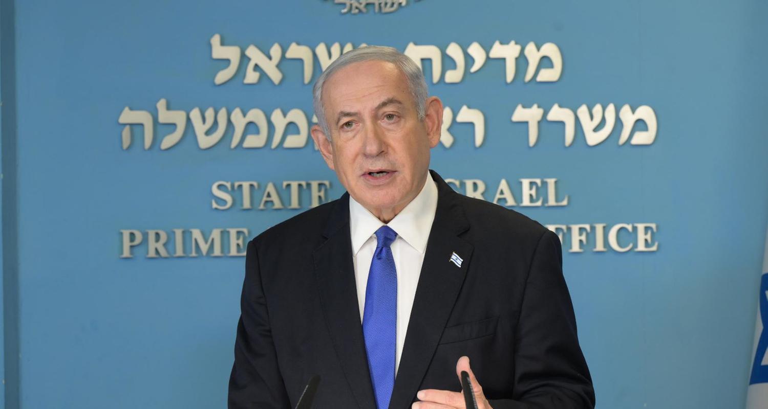 Benjamin Netanjahu, Premierminister von Israel, gibt eine Erklärung an die Bürger von Israel ab.