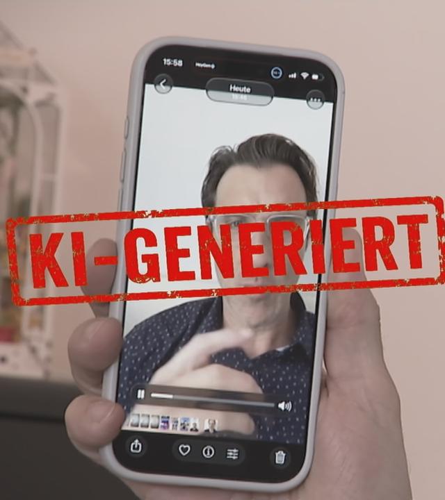 Das Bild zeigt ein Handy mit dem Schriftzug "KI generiert".