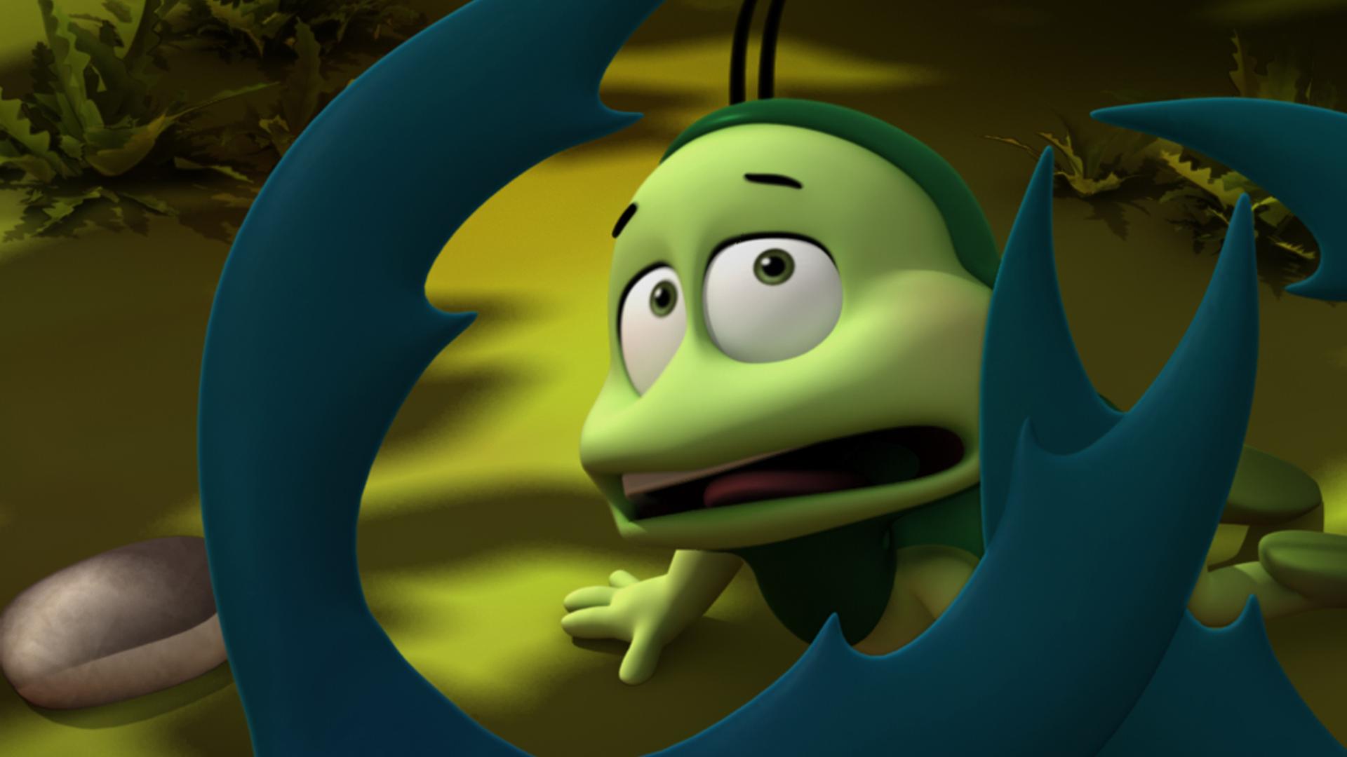 Ben fürchtet sich vor dem Zangentier, das sich vor ihm aufbäumt.