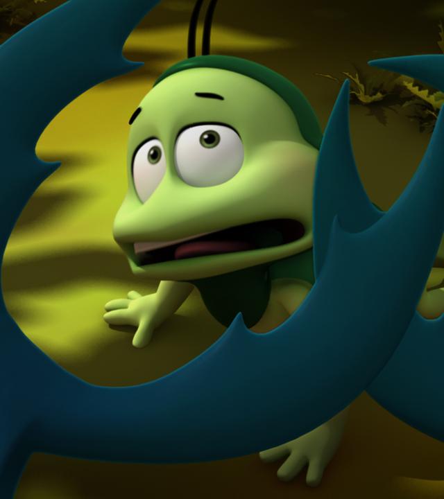 Ben fürchtet sich vor dem Zangentier, das sich vor ihm aufbäumt.