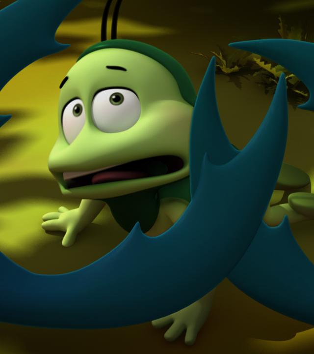 Ben fürchtet sich vor dem Zangentier, das sich vor ihm aufbäumt.