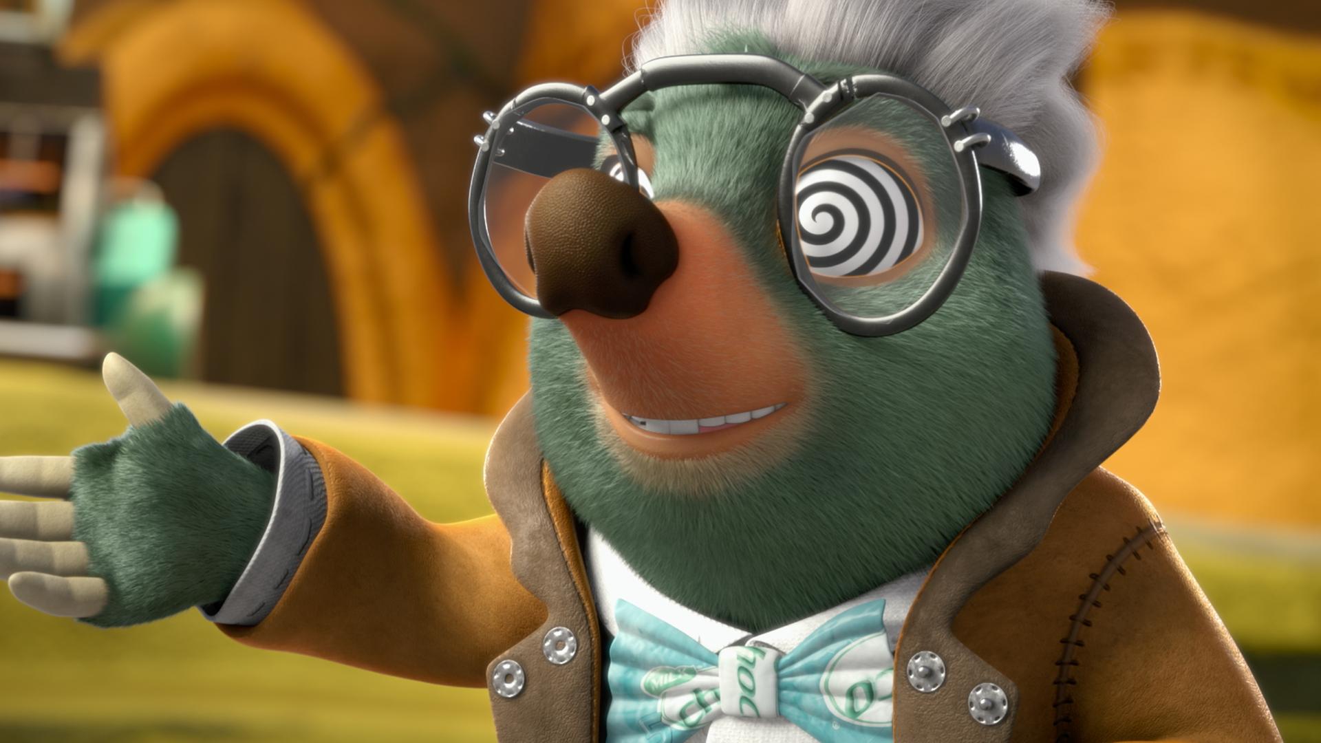 Moley in der Kleidung und mit der Frisur von Dottys Onkel Mischmasch. Seine Augen haben statt der Pupille einen schwarzen Kringel auf der weißen Augenhaut. Er sieht dadurch hypnotisiert aus. 