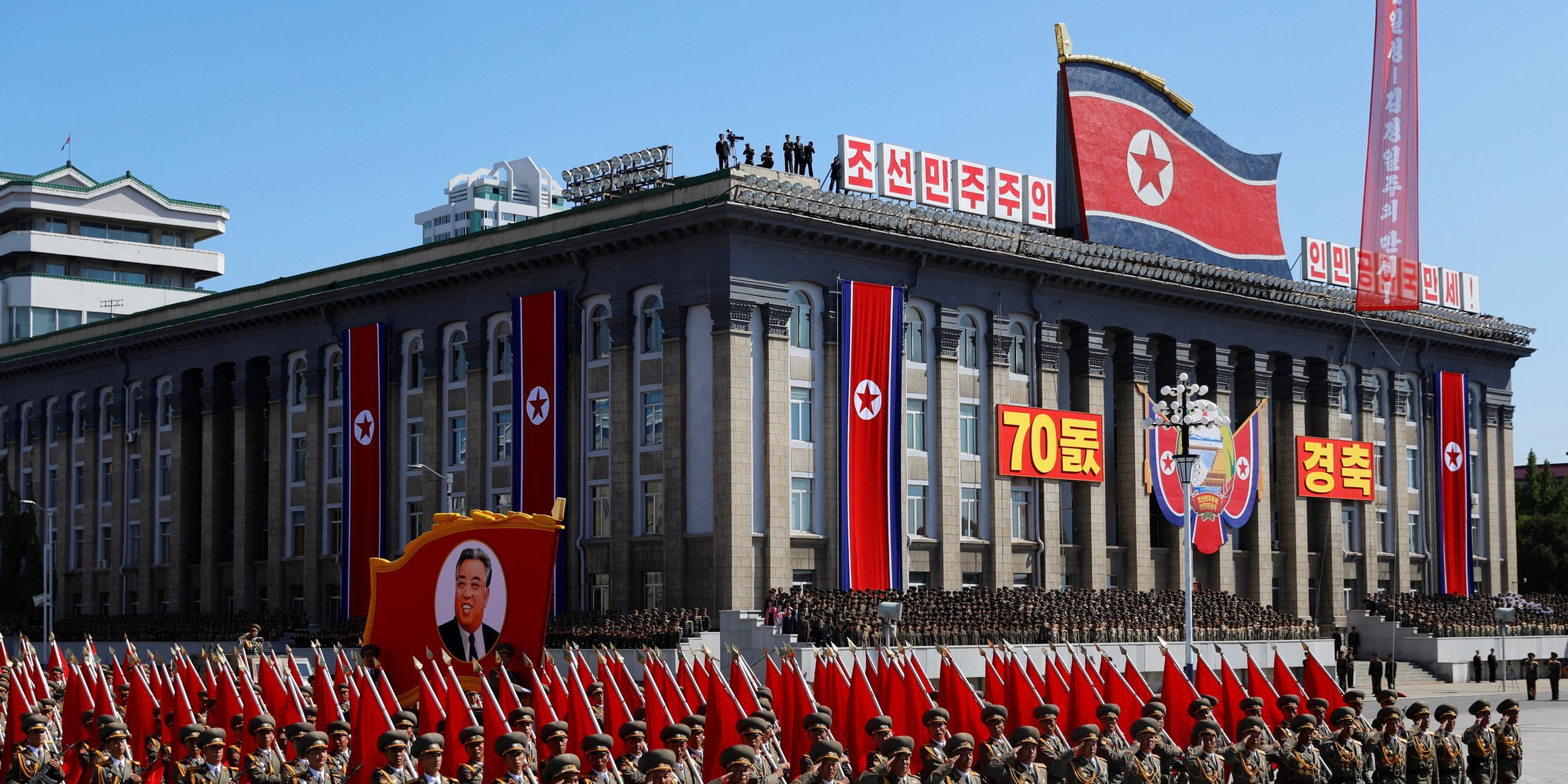 Militärparade in Nordkorea anlässlich des 70. Jahrestags der Staatsgründung. Am 09.09.2018 in Pjoengjang, Nordkorea.