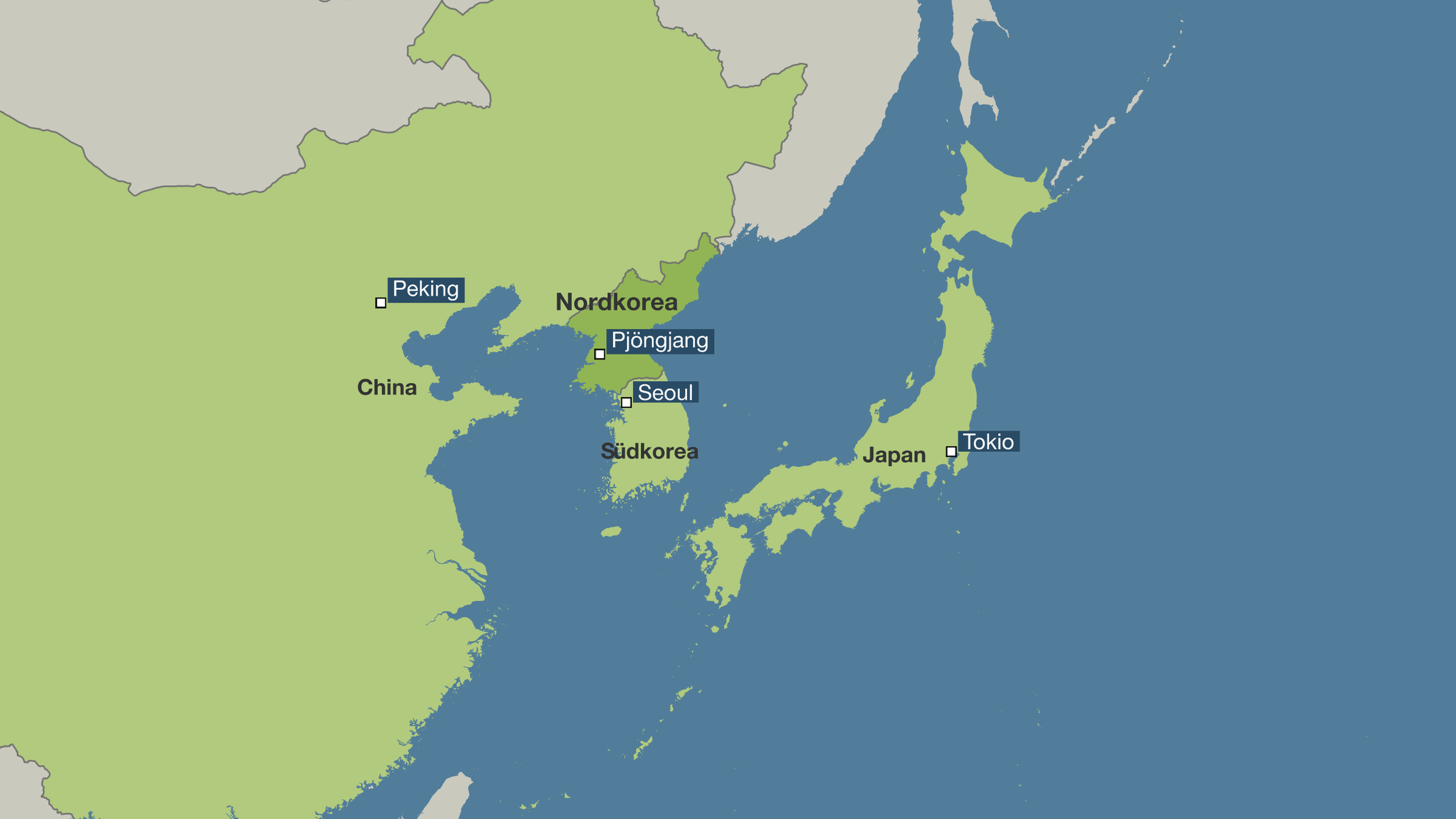 Karte von Nordkorea, Südkorea, China und Japan