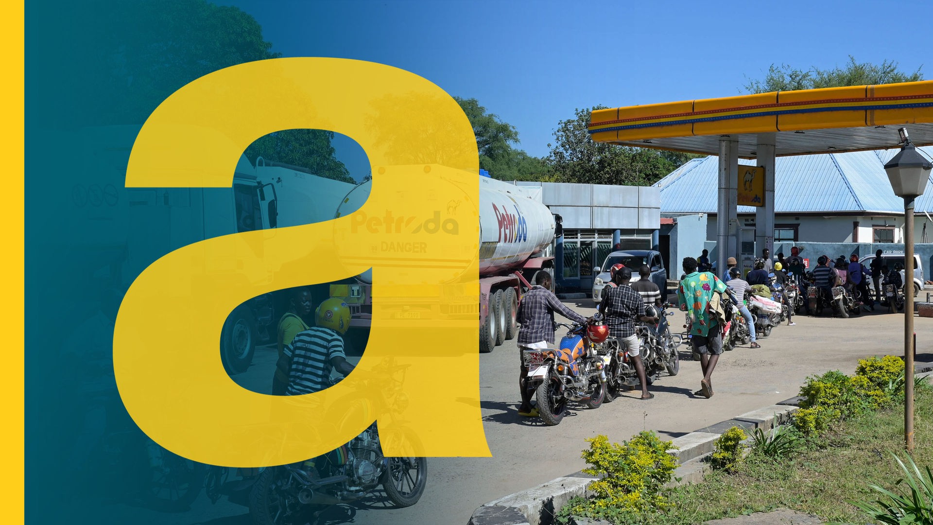 Eine lange Warteschlange vor einer Tankstelle in Malawi
