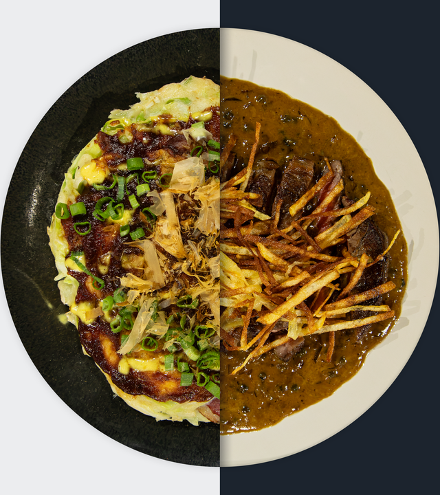 Okonomiyaki vs. Entrecôte mit Pfeffersauce 