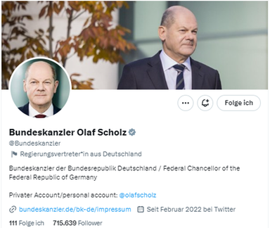 Grauer Haken: Twitter-Account von Bundeskanzler Olaf Scholz