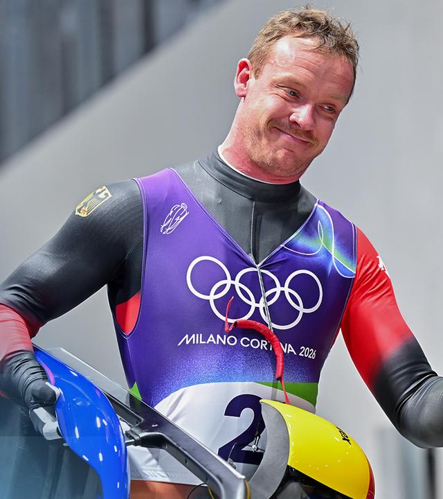 Italien, Cortina D'ampezzo: Olympia, Olympische Winterspiele Mailand Cortina 2026, Rodeln, Felix Loch (Deutschland) reagiert im Ziel.