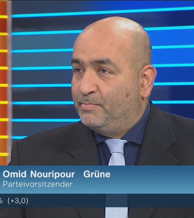 Der Parteivorsitzende der Grünen, Omid Nouripour, im ZDF-Wahlstudio in Hannover.
