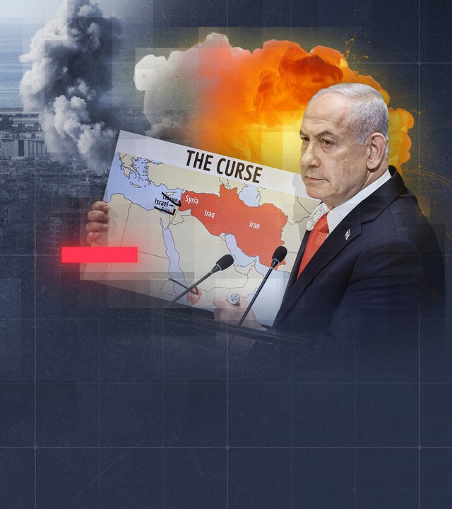 Montage: Rauchwolke über Beiruth nach einem Luftangriff Israels; B. Netanjahu am Rednerpult der UN-Generalversammlung hält Plakat mit Ländern im Nahen Osten hoch