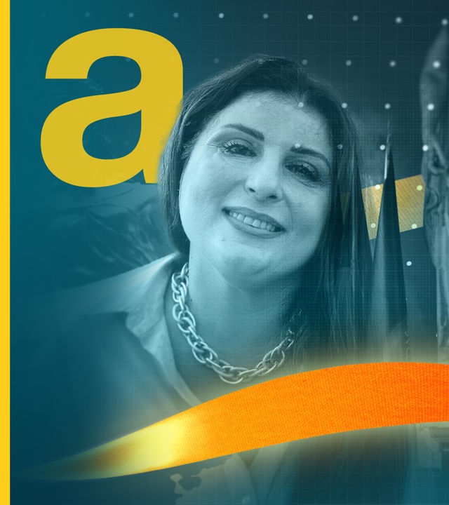 Maria Rositani aus Italien, daneben Schriftzug: "FIGHT - Gesichter der Stärke" und "Maria - Kämpferin für Gerechtigkeit"