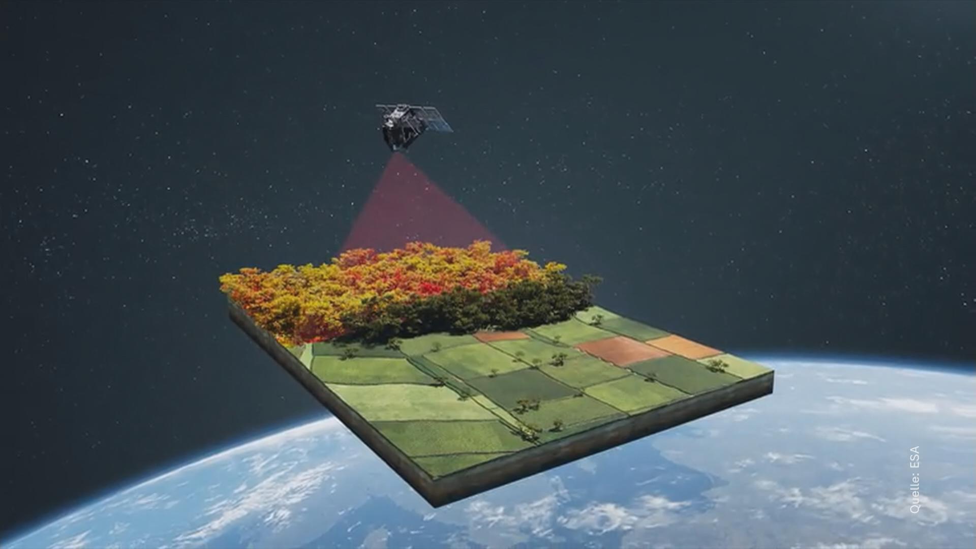 Man sieht eine Projektion von Land die von einem Satellit kommt 