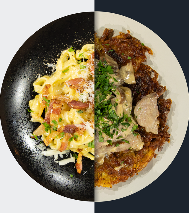 Pasta alla carbonara vs. Kalbsgeschnetzeltes