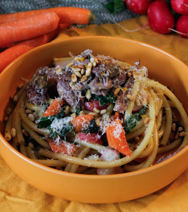 Pasta mit konfierter Ente