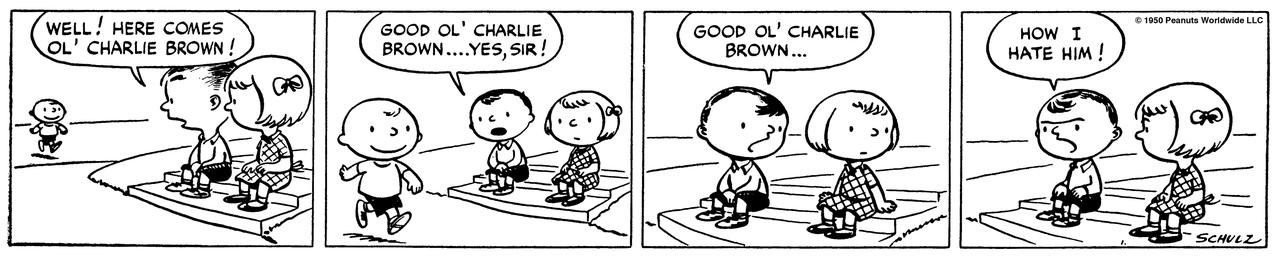 Zu sehen ist der erste Peanuts Cartoon zu Charlie Brown