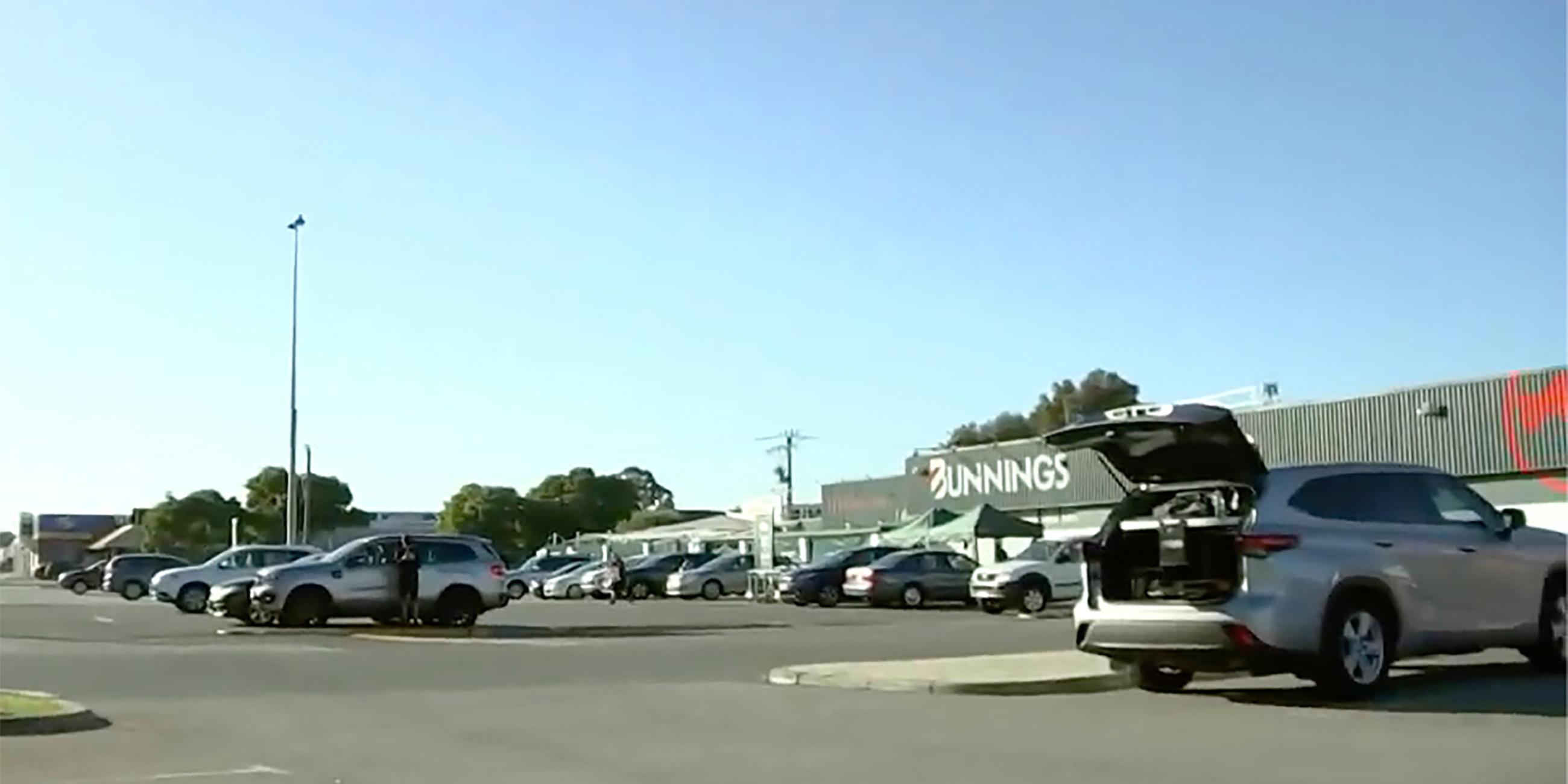 This image from a video, shows a parking lot where an incident occurred in Perth, Australia Sunday, May 5, 2024. 