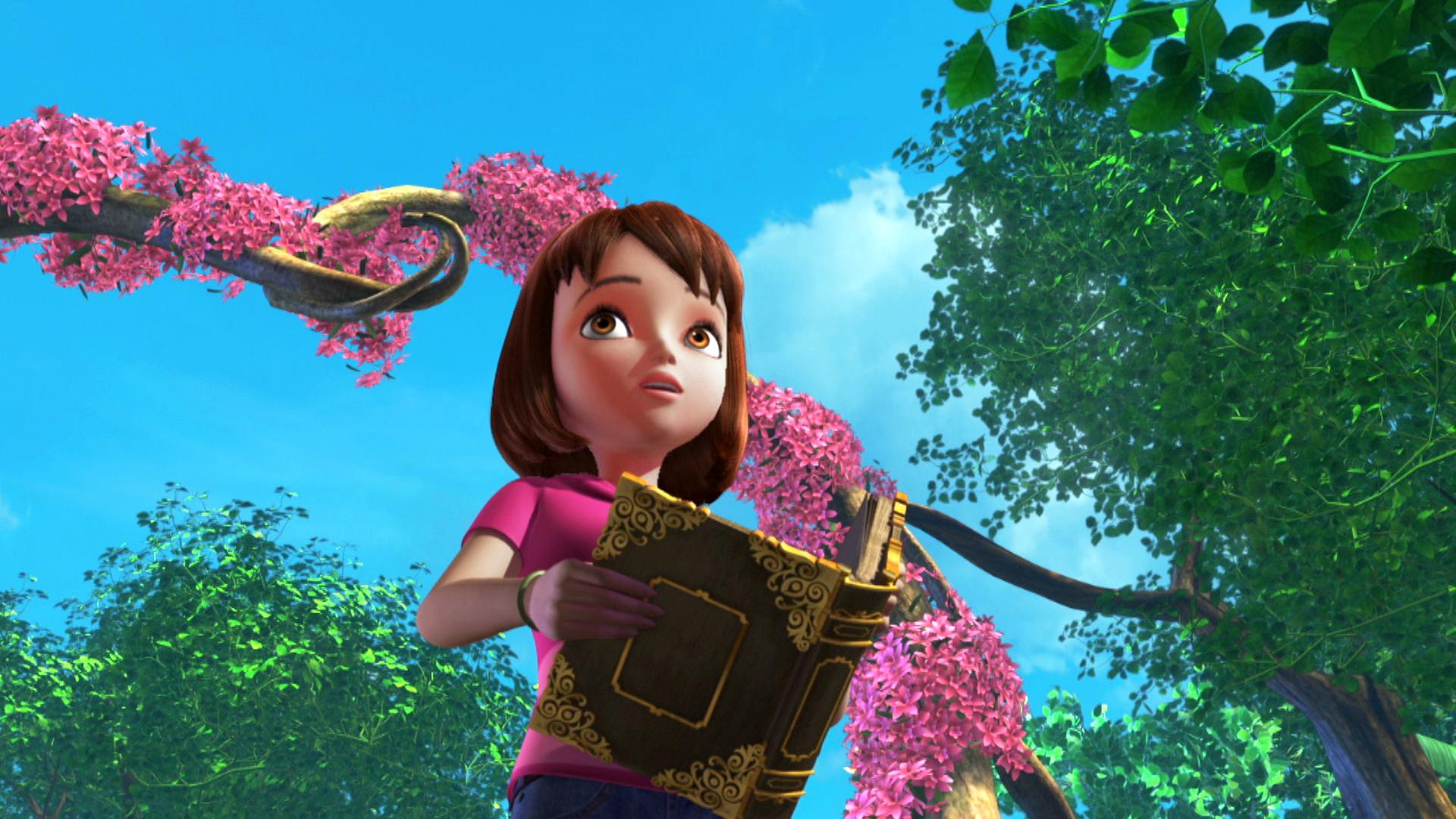 Wendy liest ein Buch im geheimen Garten. Über ihr ranken sich Blumen.