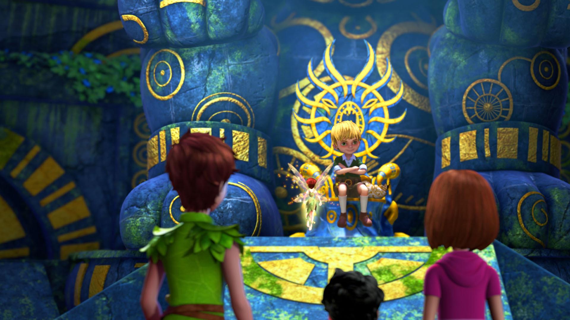 Peter und Wendy beim großen Chumbalaya - ein blonder Junge auf seinem Thron sitzend. 