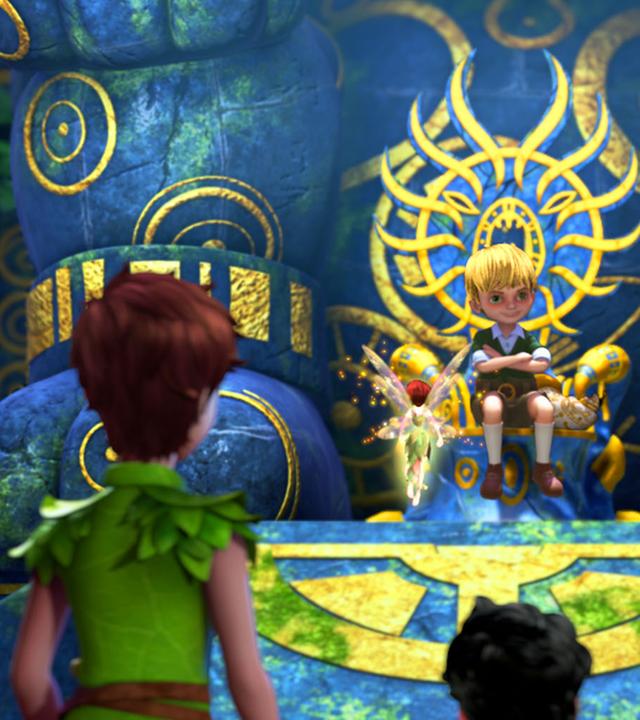 Peter und Wendy beim großen Chumbalaya - ein blonder Junge auf seinem Thron sitzend. 